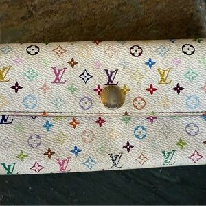 Louis Vuitton White Multicolor Wallet with replaced zipper